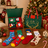 Pafu 4 Pair Christmas Socks Gift Box Set Santa Holiday Crew Socks Xmas Stocking Stuffer Winter Gift for Family