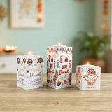 Happy Diwali Candle Holder Colorful Printed Ganesha Rangoli Square Tealight Candle Stand Indian Deepavali Festival Table Decor