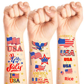 6PCS Patriotic Independence Day Temporary Tattoos Silver Powder Finish Star Pattern Waterproof Hot Stamping Stickers July 4th