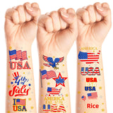 6PCS Patriotic Independence Day Temporary Tattoos Silver Powder Finish Star Pattern Waterproof Hot Stamping Stickers July 4th