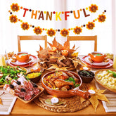 Thanksgiving Garland Decoration THANKFUL Letter Banner with Turkey and Autumn Leaf Acorn String Fall Harvest Hanging Decor