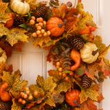 Pafu Artificial Fall Harvest Wreath Autumn Pumpkin Maple Leaf Front Door Wreath Thanksgiving Seasonal Home Decor