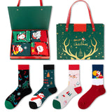 Pafu 4 Pair Christmas Socks Gift Box Set Santa Holiday Crew Socks Xmas Stocking Stuffer Winter Gift for Family