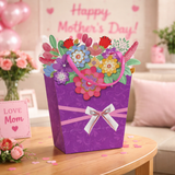 Pafu Mother Valentine Day Gift Bag Colorful Handmade Paper Flowers with Rhinestones & Ribbon Bow 3D Flower Pop-Up Gift Sack