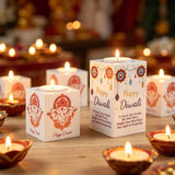 Happy Diwali Candle Holder Colorful Printed Ganesha Rangoli Square Tealight Candle Stand Indian Deepavali Festival Table Decor