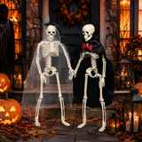 Pafu Spooky Haunted House Party Decor 15.7 Inch Jionted Halloween Skeleton Couple Realistic Halloween Bride & Groom Skeleton