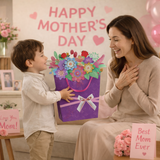 Pafu Mother Valentine Day Gift Bag Colorful Handmade Paper Flowers with Rhinestones & Ribbon Bow 3D Flower Pop-Up Gift Sack