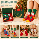 Pafu 4 Pair Christmas Socks Gift Box Set Santa Holiday Crew Socks Xmas Stocking Stuffer Winter Gift for Family