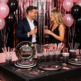 Birthday Party Supplies Black Rose Gold Polka Dot Paper Plates Cups Napkins Tablecloth Straws Birthday Disposable Tableware Sets