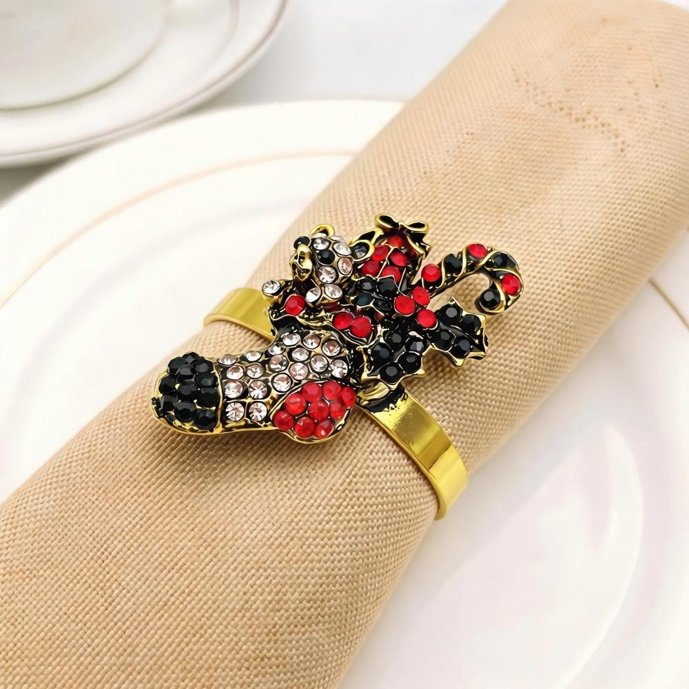 Pafu Christmas Dinning Table Decor Metal Napkin Ring Holders Tree Bells Snowflake Gloves Party Gift Christmas Napkin Ring