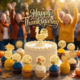 Pafu Thanksgiving Acrylic Cake Topper Golden Pumpkin Turkey Letter Fall Harvest Cupcake Decor