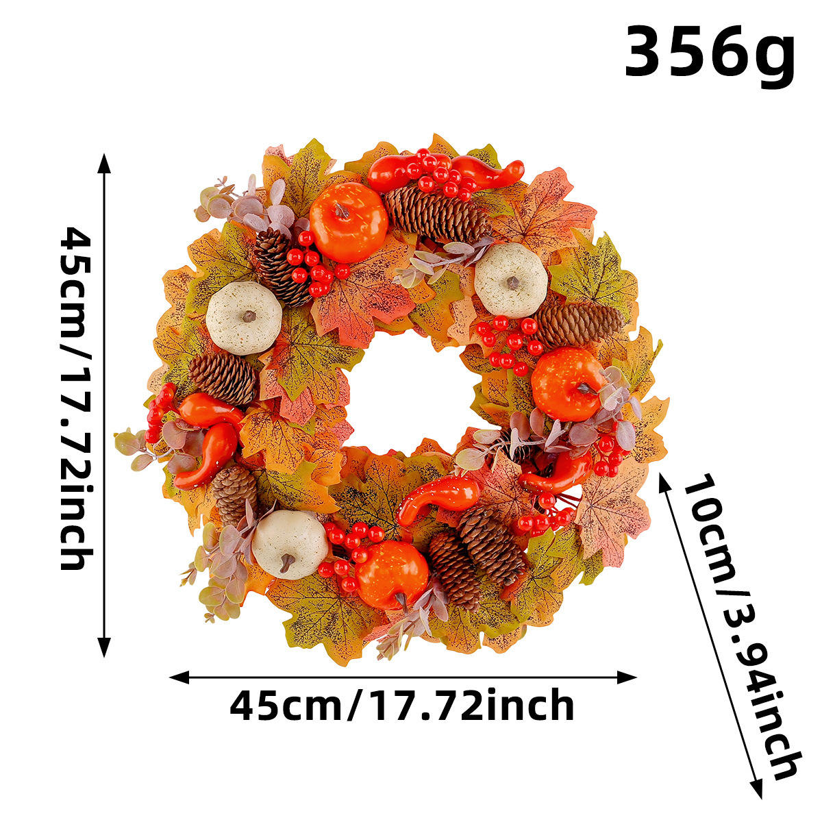 Pafu Artificial Fall Harvest Wreath Autumn Pumpkin Maple Leaf Front Door Wreath Thanksgiving Seasonal Home Decor