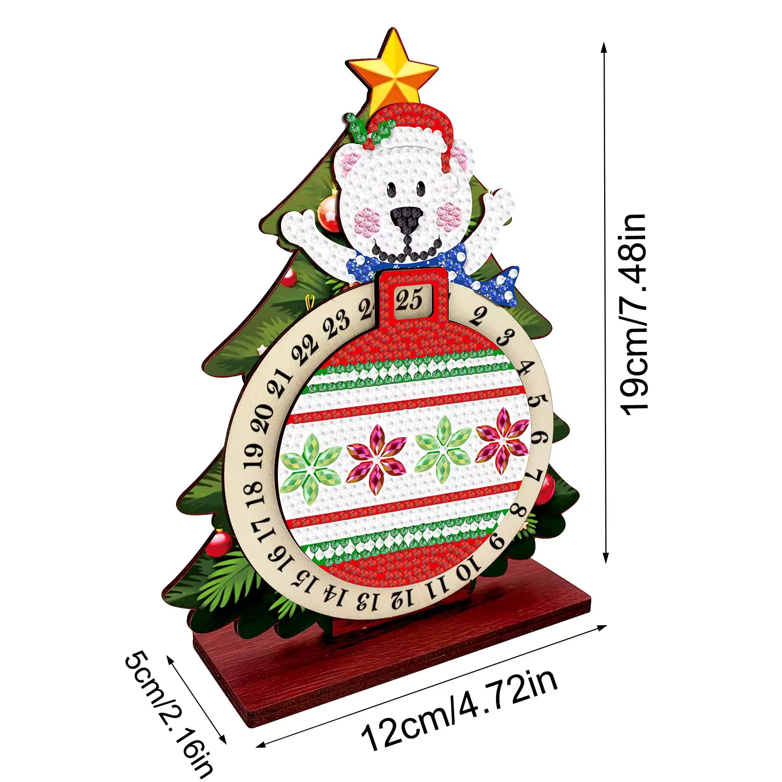 Pafu DIY Diamond Painting Christmas Advent Calendar Wooden Desk Decoration Santa Claus Countdown Craft Kit with Stand