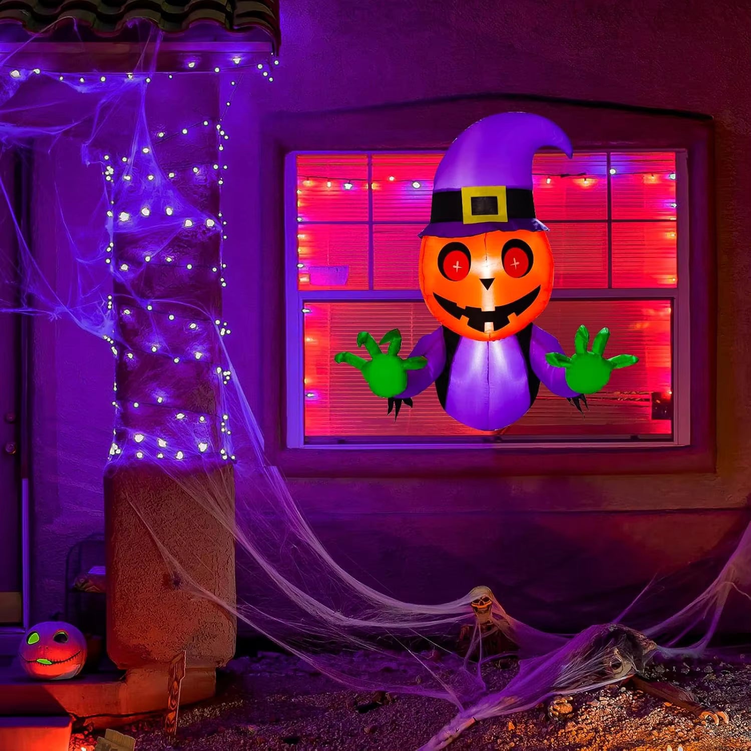 Pafu Halloween Holiday Decor Inflatable Pumpkin Blow up Lean Out of Window With Built-in LED Lights Inflatables Outdoor Decor