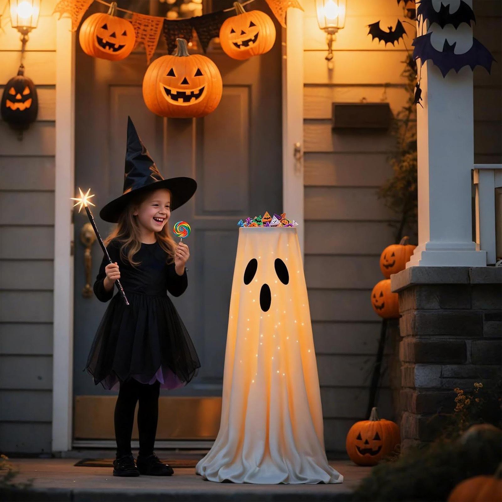 Halloween Decorations Light-Up Ghost Candy Bowl Stand Large Ghost Decor Cute Trick or Treat Candy Holder