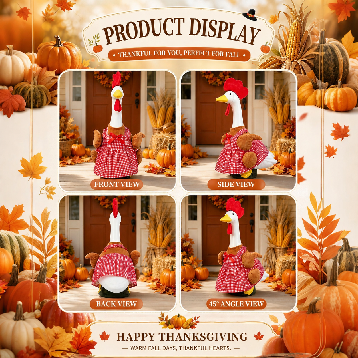 Pafu Harvest Holiday Yard Seasonal Ornament Farmhouse Porch Goose Decor Thanksgiving Turkey Costume 23 Inch Lawn Goose Outfit