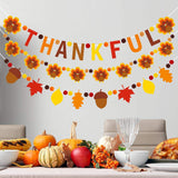 Thanksgiving Garland Decoration THANKFUL Letter Banner with Turkey and Autumn Leaf Acorn String Fall Harvest Hanging Decor